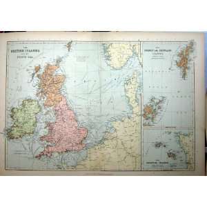  c1910 MAP BRITISH ISLES ORKNEY SHETLAND CHANNEL ISLANDS 