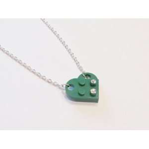 Limited Edition Shamrock Green Upcycled LEGO Heart Necklace with 