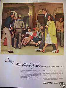 1946 American Airlines Who Travels Air John Falter Ad  