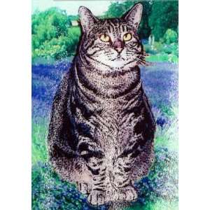  Tabby in the Lavender Field Glass Cutting Board by Susan 