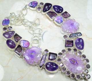 DRUSY CLUSTER+AMETHYST+ABALONE SHELL NECKLACE 20 1/2; T1038  