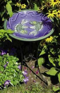 Blue Fish Ceramic Birdbath Bowl & Stake Achla Designs  