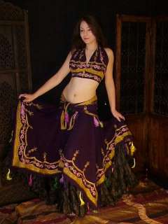 We3 Belly Dance Tribal Gypsy Faire Bejeweled Costume Plum & Gold 