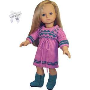   Teal Sweater Dress w/ Boots and Bow  Fits American Girl: Toys & Games