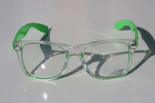 Clear NEON GREEN Wayfarer Sun glasses Nerd Retro Smart  