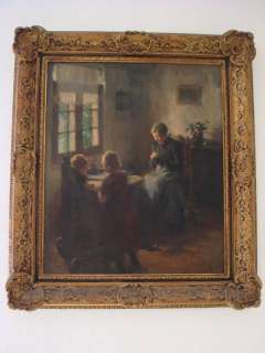 DUTCH VINTAGE OIL PAINTING  A GAME WITH BABY   