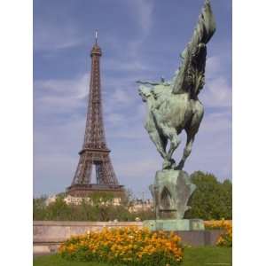 Eiffel Tower with Statue, Seine River, Paris, France Premium 
