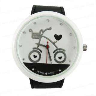 Black Leather Bicycle Cartoon Wrist Watch DM474B  