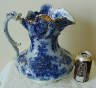 Wood and Sons very rare flow blue basin pitcher wash set   1900  