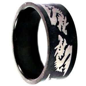 Onyx Black & Gold Color Chinese Dragon Ring, Hypoallergenic Stainless 