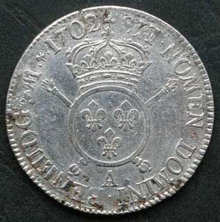 FRANCE   LOUIS XIV   ECU   1702 A   silver coin  