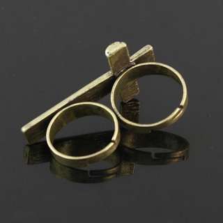 Adjustable Retro Silver Two Fingers Double Cross Ring  