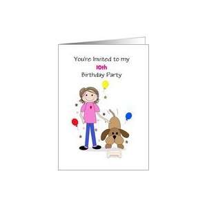  Custom Birthday Template Invitation Card, Girl, Dog and 
