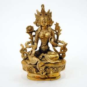BRONZE GREEN TARA STATUE Buddhist Goddess Tibetan 6 Buddha Meditation 