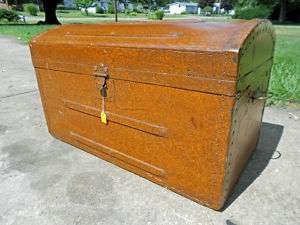 Antique Faux Leather Finished Dome Top Steamer Trunk  