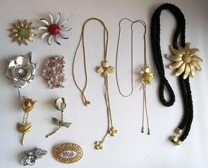   Necklace FLOWER POWER Jewelry Lot Rhinestone Enamel Vintage Modern