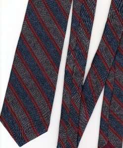 Cartier Vintage Red Blue Gray Striped 100% Silk Mens Neck Tie  