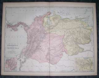 1898 Map of Colombia & Venezuela. 28 X 20 Genuine  