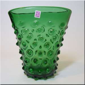 Empoli Verde Italian Green Glass Spikey Seed Vase   Label  