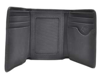Dickies Black Leather Trifold Wallet Inlayed Metal Logo  