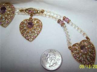 1928 Gorgeous Filigree Heart Necklace, Brooch Earrings  
