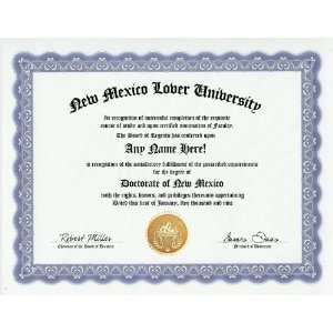  New Mexico Lover New Mexican Degree Custom Gag Diploma 