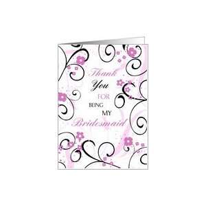  Pink Black Floral Thank You Bridesmaid Card Card: Health 
