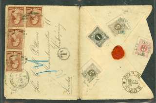 SWEDEN, U.S. 1886 2¢ (x4) tied on cover to Sweden w/3 diff vals 