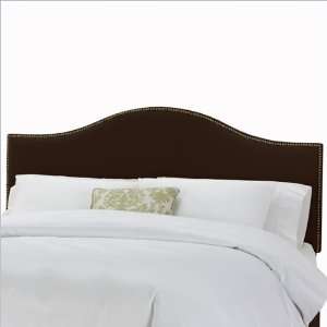   Furniture Nail Button Arched Upholstered Headboard in Velvet Chocolate