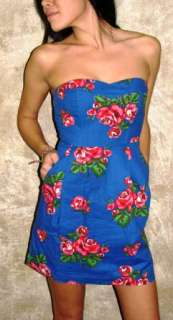 Amazing Angie Royal Blue Tube Top Dress Red Roses Large  
