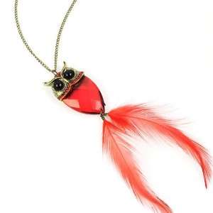  Wholesale Red Owl Pendant Necklace with Feather, NL 1740 