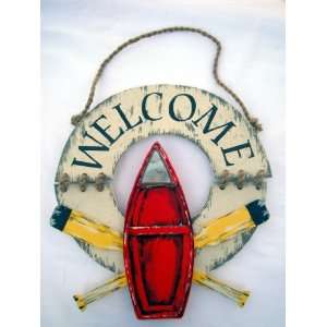   Welcome   Wood Sign with Boat, Oars and Life Ring New