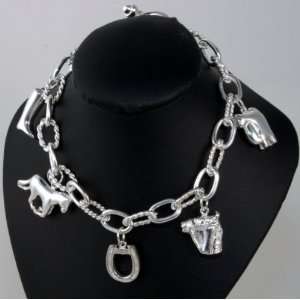  Syms Cowboy Theme Charm Silver Plated Bracelet Jewelry