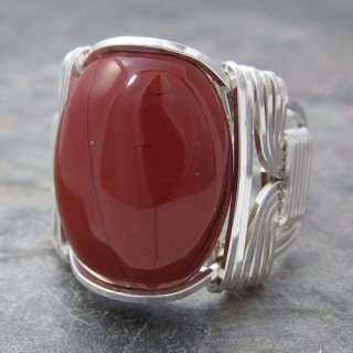 Red Jasper Cabochon Sterling Silver Wire Wrapped Ring ANY size  
