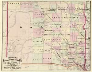 DAKOTA TERRITORY (ND/SD) BY GEORGE F. CRAM 1875 MAP  