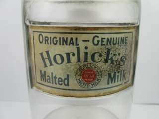 ANTIQUE HORLICKS MALTED MILK GLASS ADVERTISING SODA FOUNTAIN JAR 