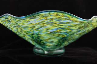 Seashell Green Hand Blown Glass Undulating Bowl Home Decoration  