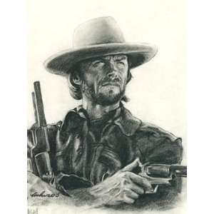  Clint Eastwood Portrait Charcoal Drawing Matted 16 X 20 