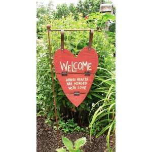  Small Wooden Heart Garden Pole Partner / Garden Flag 