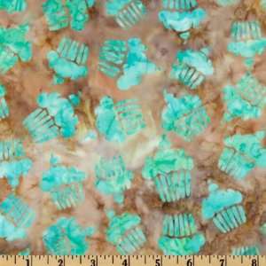  44 Wide Yummy Batik Cupcakes Aqua Fabric By The Yard 