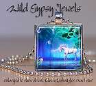   forest fairy UNICORN blue 1 glass tile metal charm pendant necklace