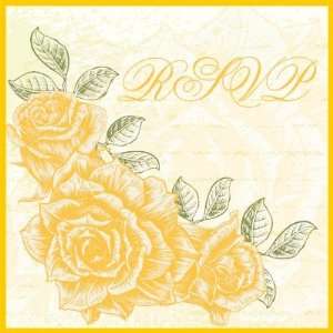  Vintage yellow roses wedding RSVP stamp: Office Products