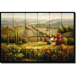  Landscape by C. H. Ching   Tuscan Vineyard Tumbled Marble Tile Mural 