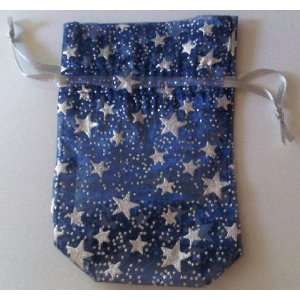  Silver Stars on Blue Sheer Organza Favor Bag Jewelry Pouch 