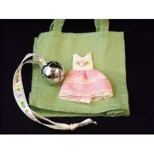  Green Felt Baby Birth Shower Gift Bag with Chrome Bell 