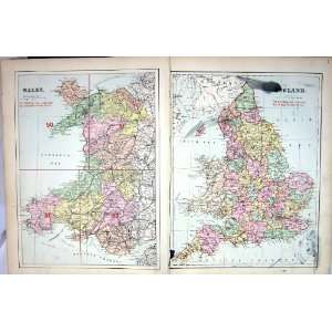   Damaged Bacon Antique Map 1883 England Wales Isle Man: Home & Kitchen