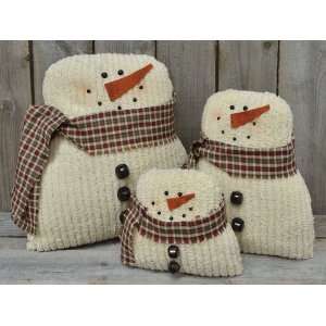  Tea Stained Chenille Snowman Christmas Decor Dolls 3pc Set 