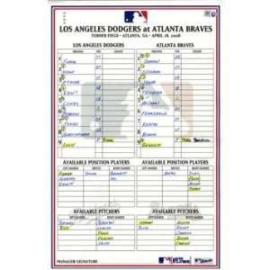   Braves 4 18 2008 Game Used Lineup Card    Other Game Used MLB Items
