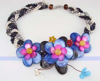 Designer 19 6 Strand Agate MOP Pearl Flower Necklace  