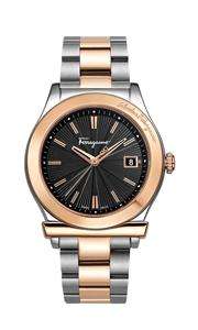 Ferragamo 1898 Womens Gold IP Steel Black Dial Date Wrist Watch 
